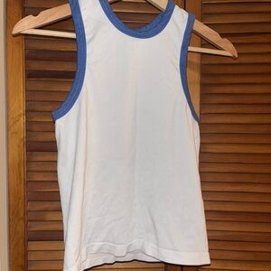 White Tank Top with Blue Trim